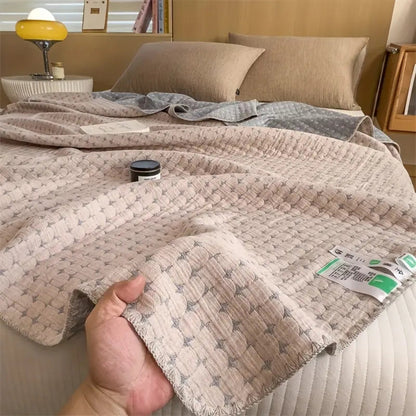 Reversible Cotton Blanket – 100% Cotton Jacquard Throw with Textured Seersucker Finish