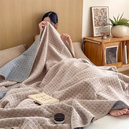 Reversible Cotton Blanket – 100% Cotton Jacquard Throw with Textured Seersucker Finish