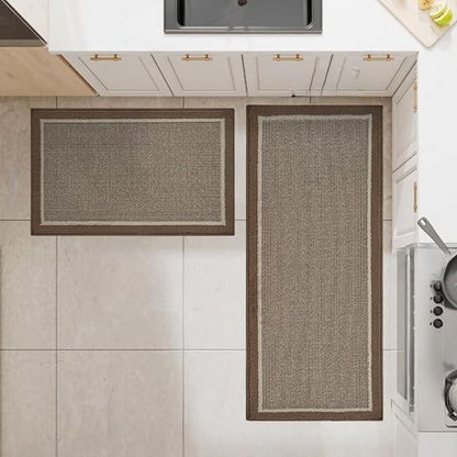 Ribbed Kitchen Floor Mat Set with Washable Non Slip Backing