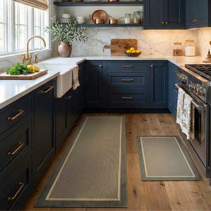 Ribbed Kitchen Floor Mat Set with Washable Non Slip Backing