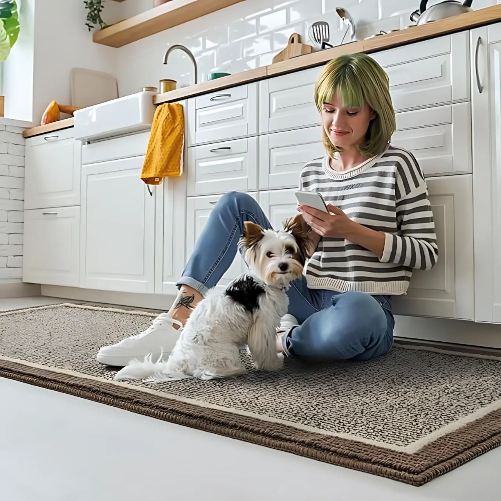 Ribbed Kitchen Floor Mat Set with Washable Non Slip Backing