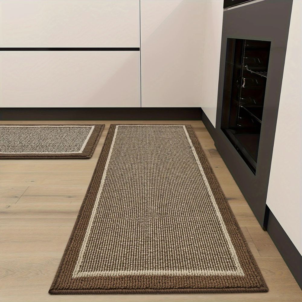 Ribbed Kitchen Floor Mat Set with Washable Non Slip Backing