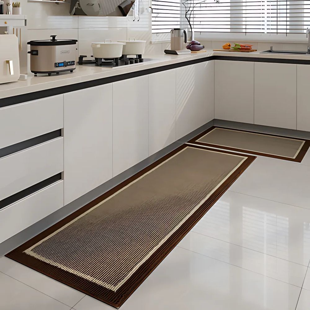 Ribbed Kitchen Floor Mat Set with Washable Non Slip Backing
