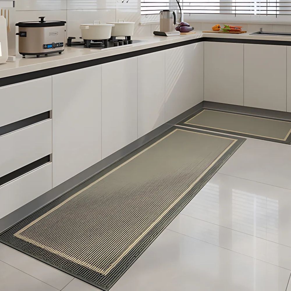 Ribbed Kitchen Floor Mat Set with Washable Non Slip Backing
