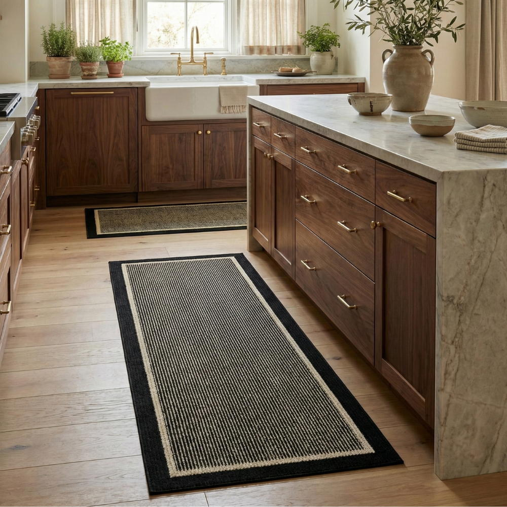 Ribbed Kitchen Floor Mat Set with Washable Non Slip Backing