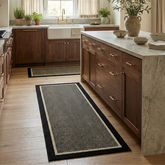 Ribbed Kitchen Floor Mat Set with Washable Non Slip Backing