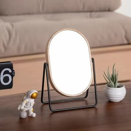 Rotating Bamboo-Style Table Mirror with Oval Glass and Metal Stand