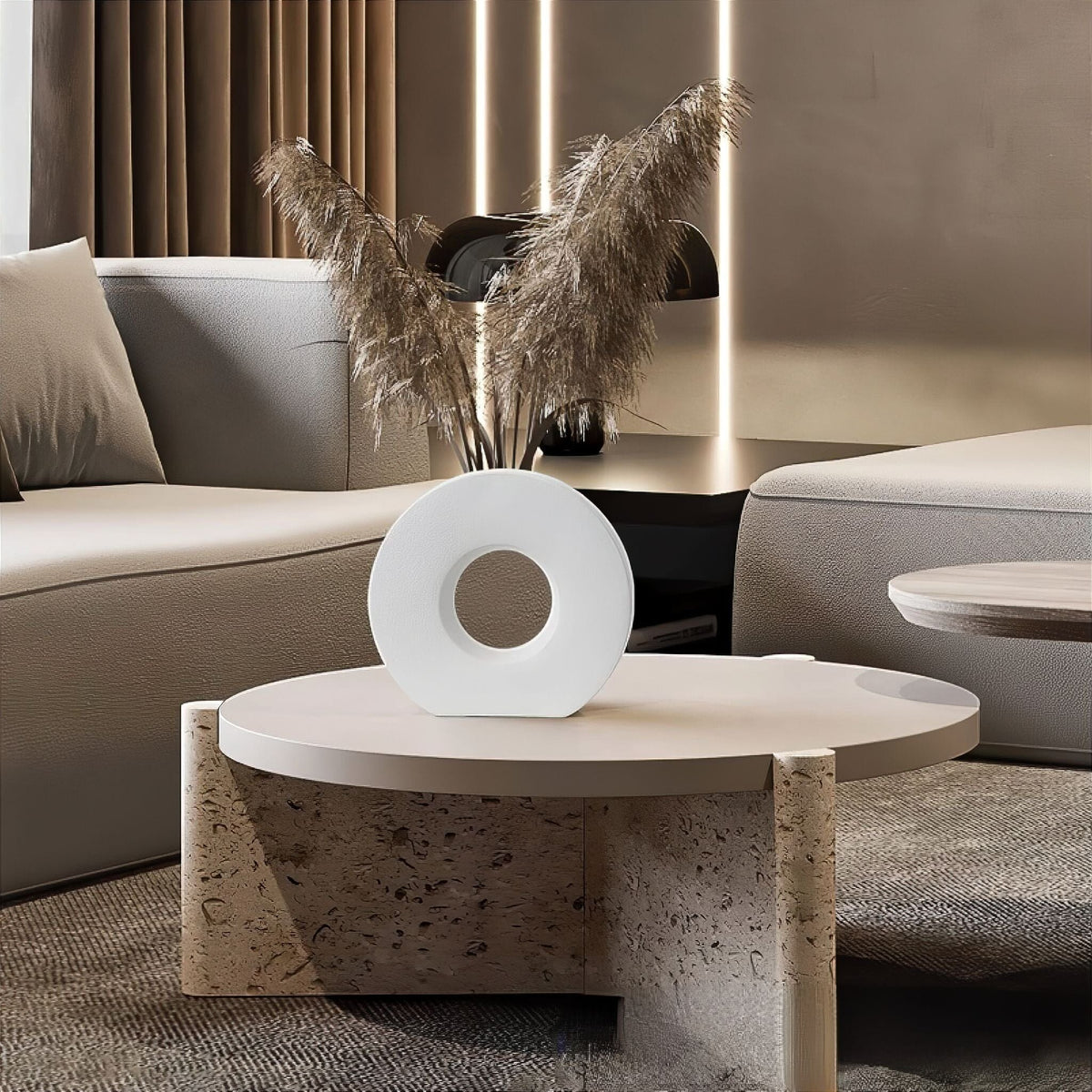 Round Donut-Shaped Ceramic Ring Vase for Modern Home Decor