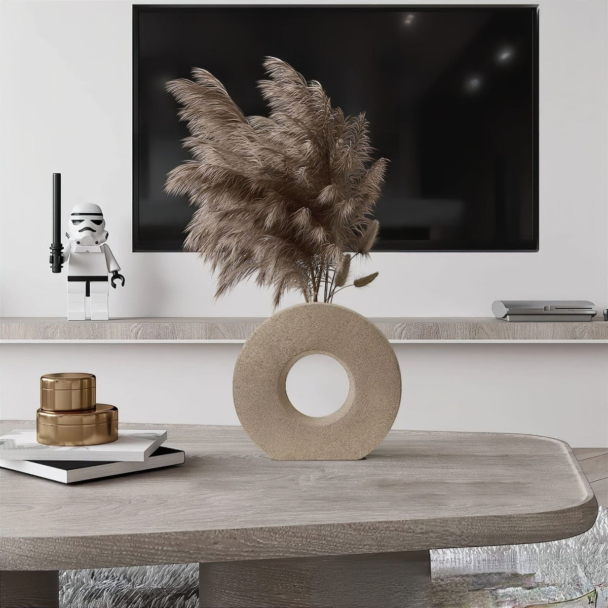 Round Donut-Shaped Ceramic Ring Vase for Modern Home Decor
