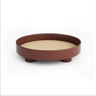 Round Wooden Coffee Table Tray with Oak Inlay and Raised Black Rim