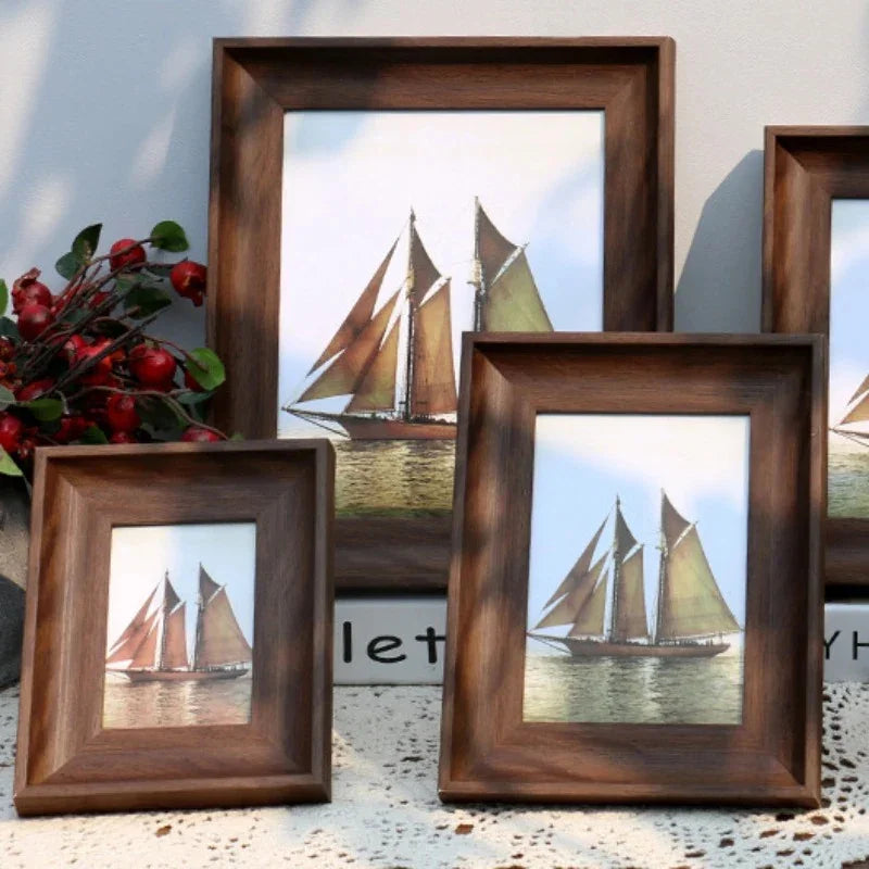 Rustic Wood-Look Picture Frame with Mat for Shelf and Dresser
