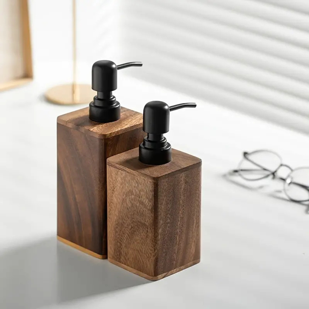 Rustic Wooden Soap and Lotion Dispenser with Matte Black Pump for Bathroom