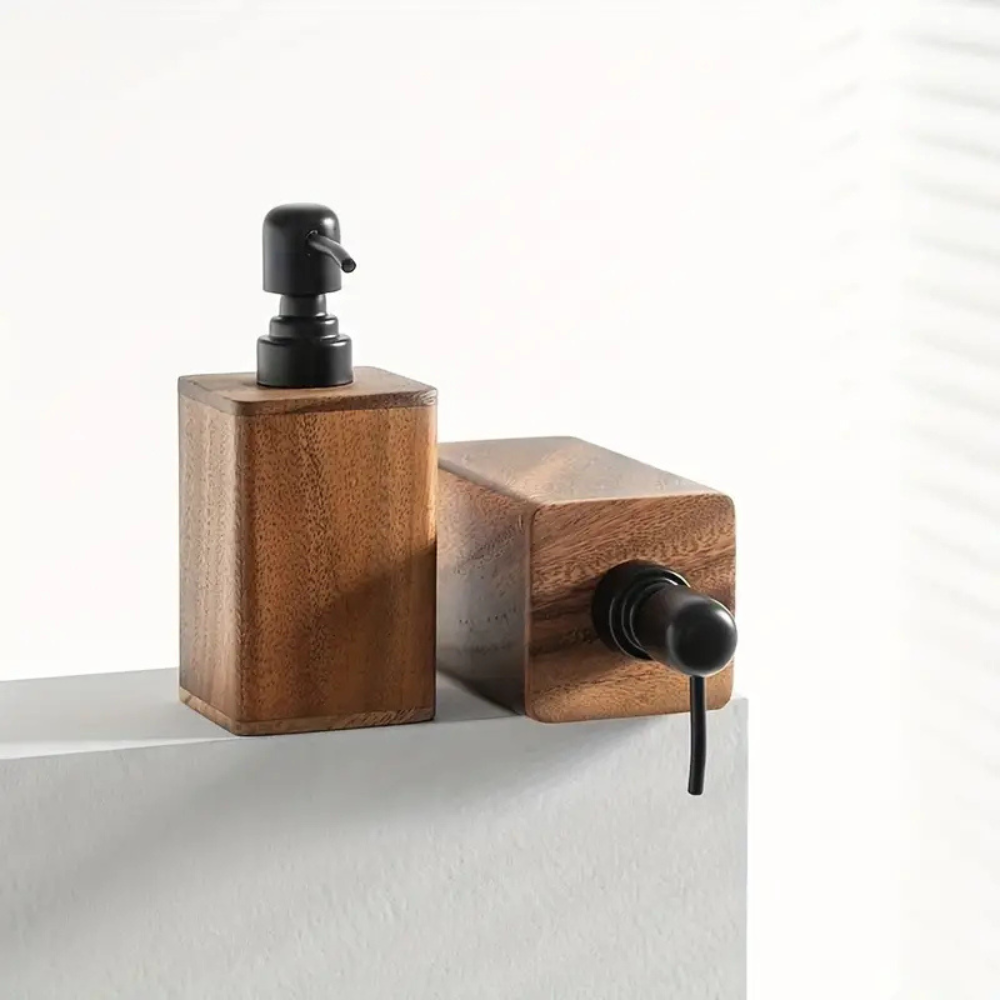 Rustic Wooden Soap and Lotion Dispenser with Matte Black Pump for Bathroom