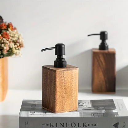 Rustic Wooden Soap and Lotion Dispenser with Matte Black Pump for Bathroom