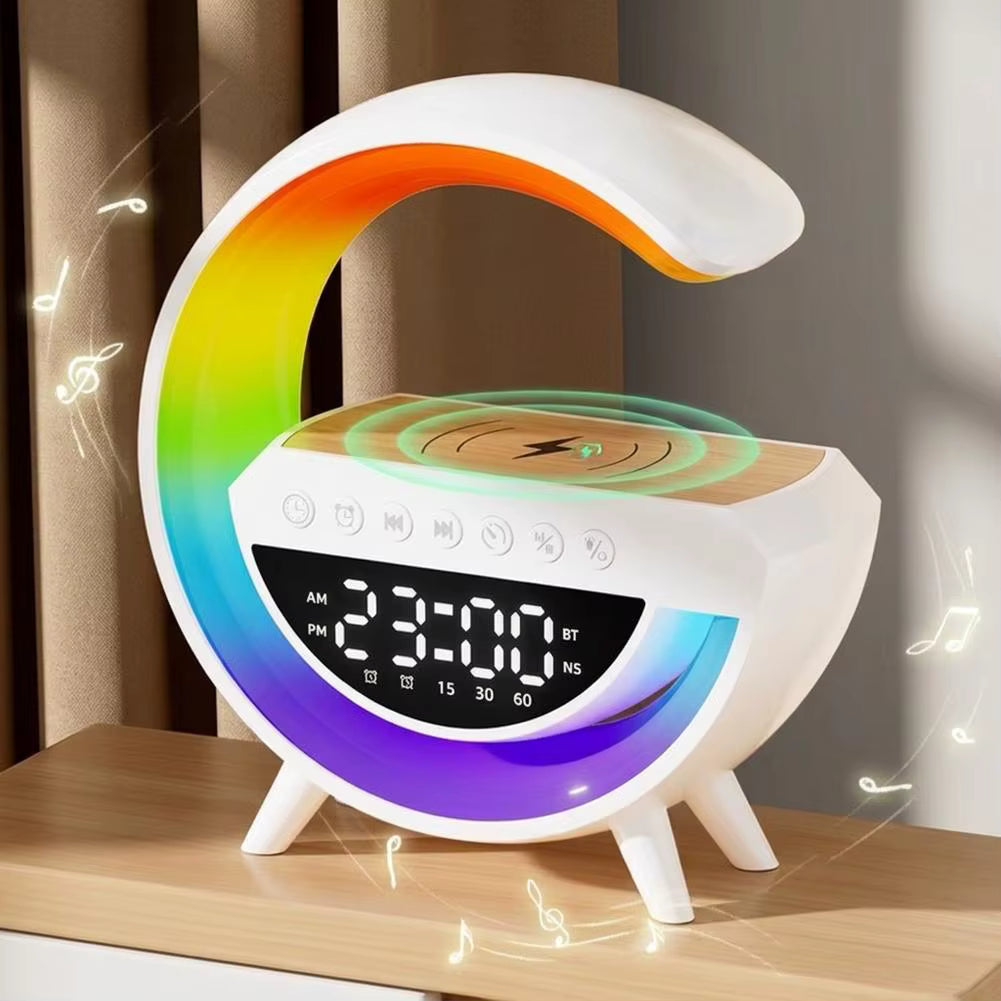 4 in 1 Smart Alarm Clock with Mood Light Speaker and Wireless Charger