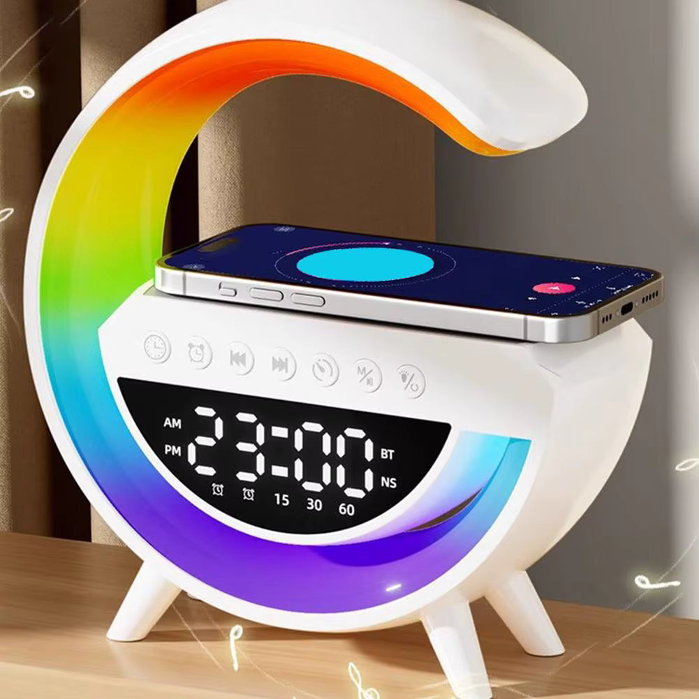 4 in 1 Smart Alarm Clock with Mood Light Speaker and Wireless Charger