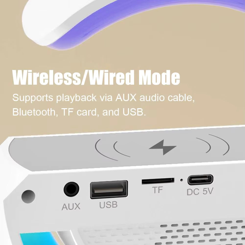 4 in 1 Smart Alarm Clock with Mood Light Speaker and Wireless Charger