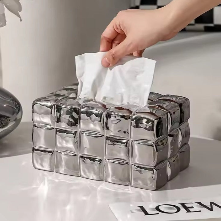 Sculptural Acrylic Tissue Box Cover with Modern Puffer Design