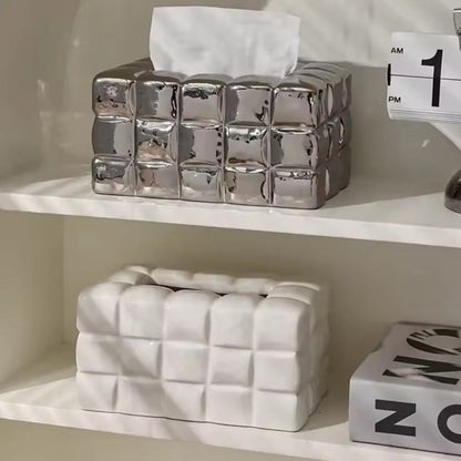 Sculptural Acrylic Tissue Box Cover with Modern Puffer Design