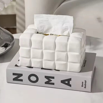 Sculptural Acrylic Tissue Box Cover with Modern Puffer Design