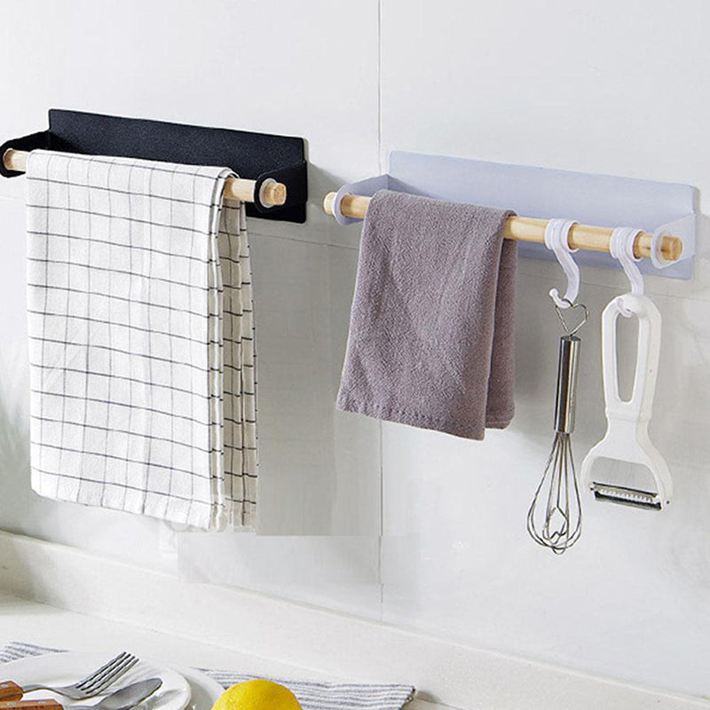 Self-Adhesive Towel Holder with Wooden Bar for Kitchen and Bathroom