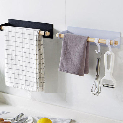 Self-Adhesive Towel Holder with Wooden Bar for Kitchen and Bathroom