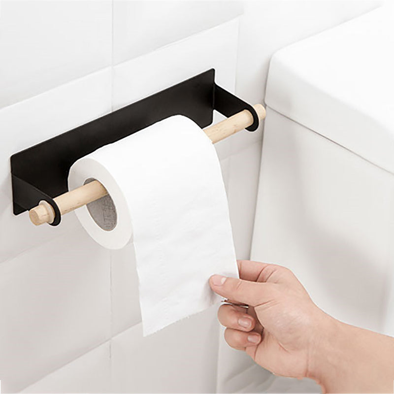 Self-Adhesive Towel Holder with Wooden Bar for Kitchen and Bathroom