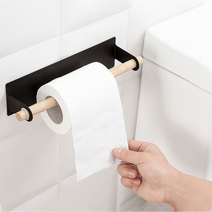 Self-Adhesive Towel Holder with Wooden Bar for Kitchen and Bathroom