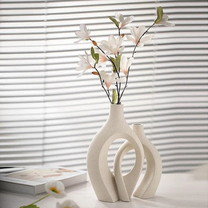 Set of 2 Minimalist Ceramic Vases with Matte Beige Finish