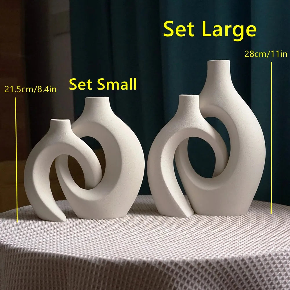 Set of 2 Minimalist Ceramic Vases with Matte Beige Finish