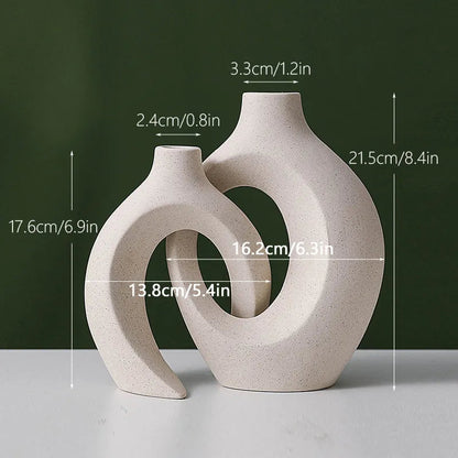 Set of 2 Minimalist Ceramic Vases with Matte Beige Finish