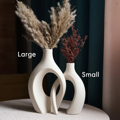 Set of 2 Minimalist Ceramic Vases with Matte Beige Finish