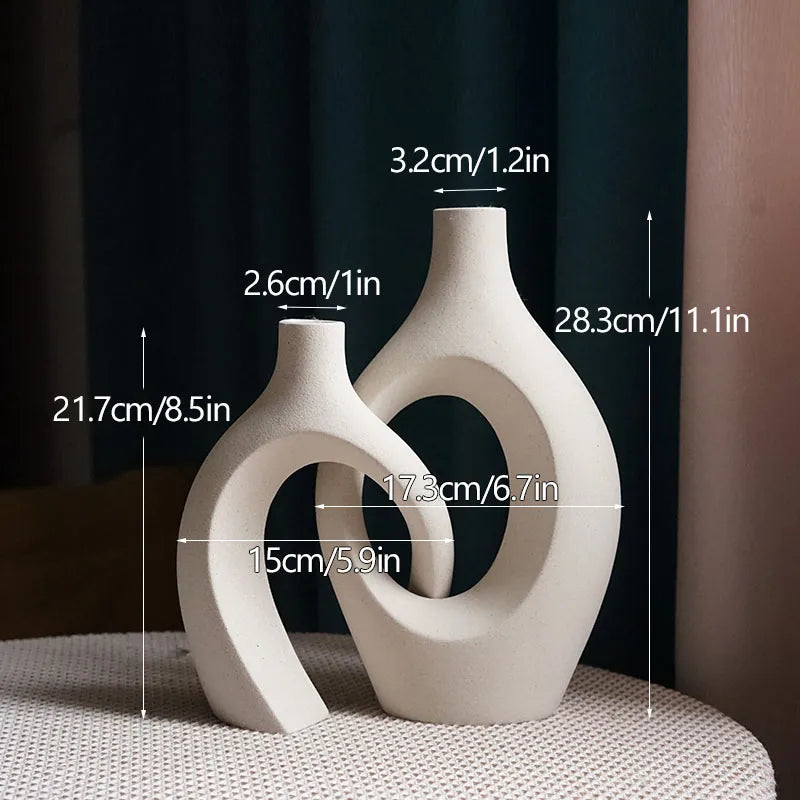 Set of 2 Minimalist Ceramic Vases with Matte Beige Finish