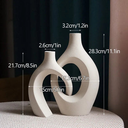 Set of 2 Minimalist Ceramic Vases with Matte Beige Finish