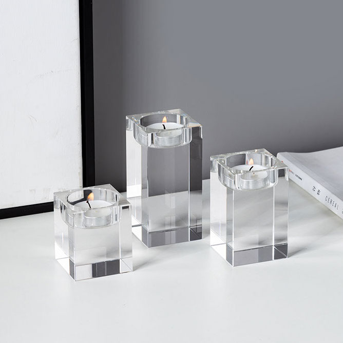 Set of 3 Glass Tealight Holders with Clear Cube Design