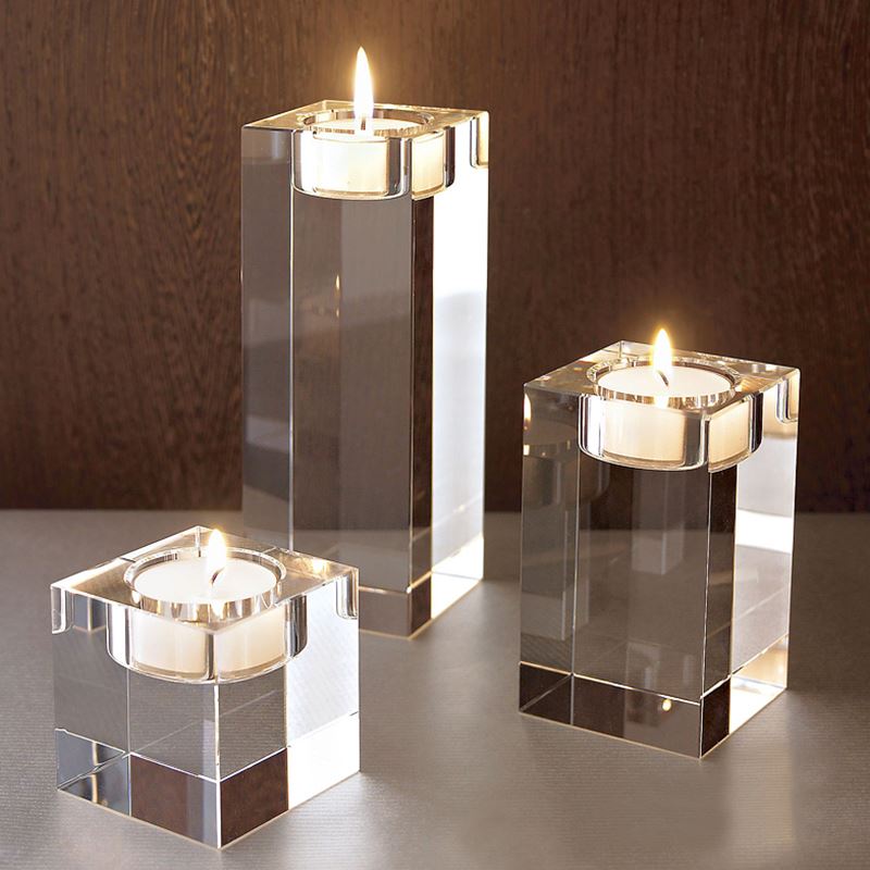 Set of 3 Glass Tealight Holders with Clear Cube Design