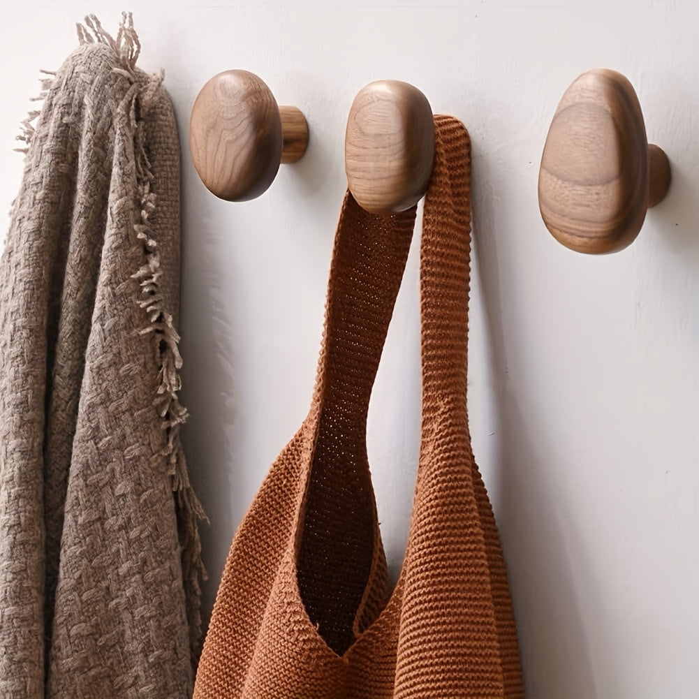 Set of 4 Organic Wooden Wall Hooks with Smooth Matte Finish