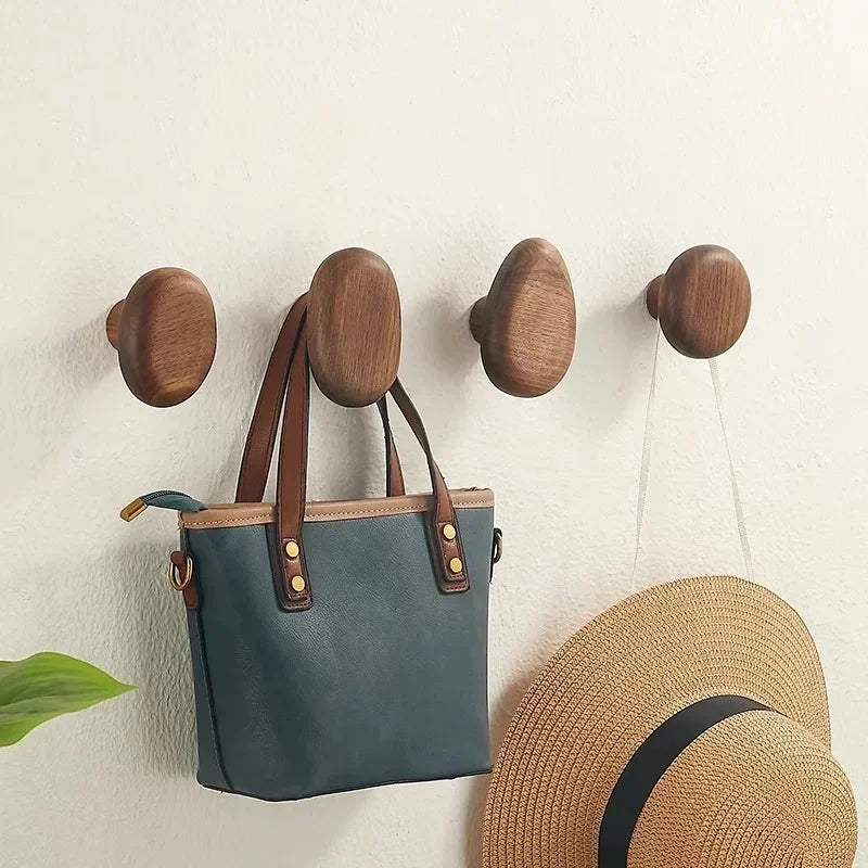 Set of 4 Organic Wooden Wall Hooks with Smooth Matte Finish