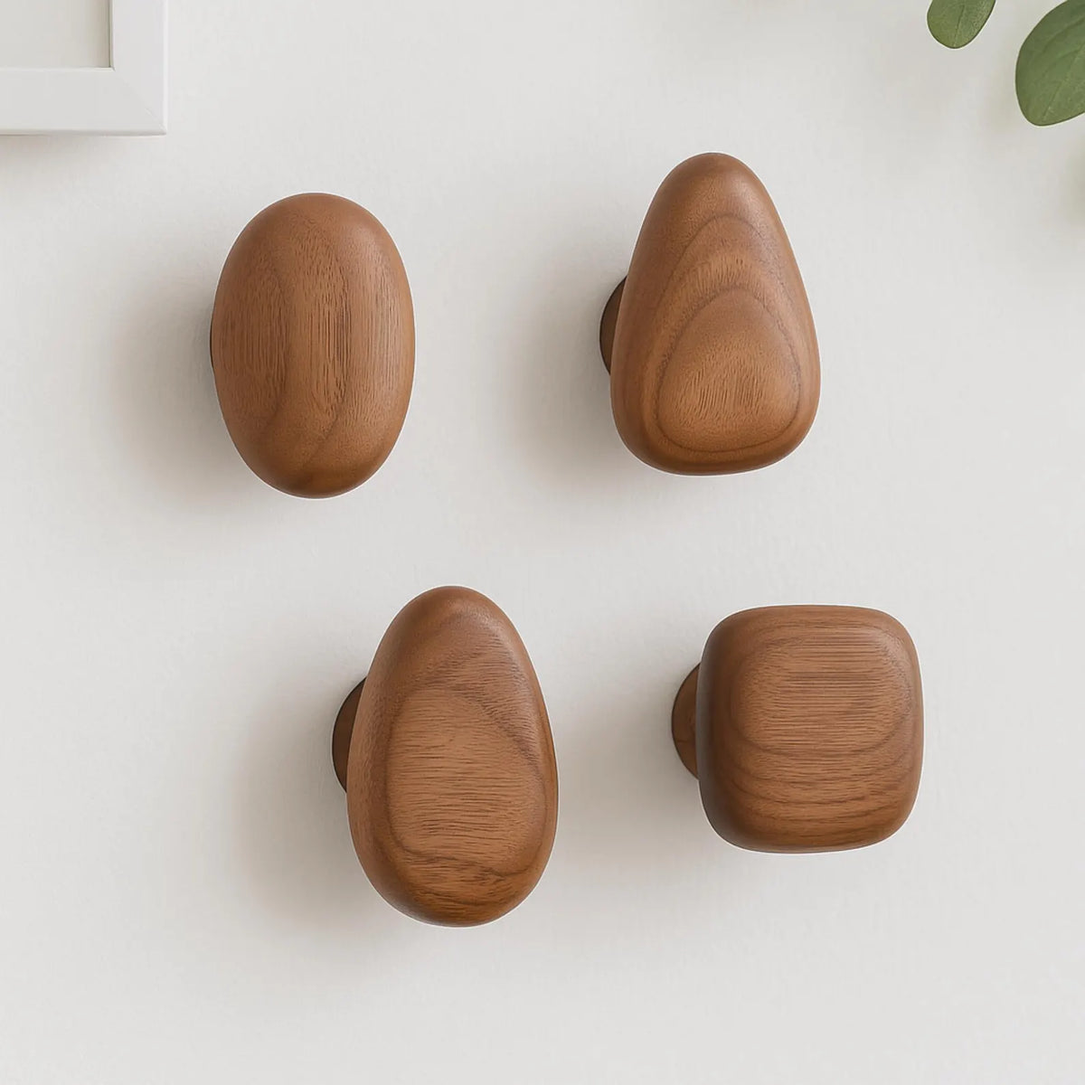 Set of 4 Organic Wooden Wall Hooks with Smooth Matte Finish