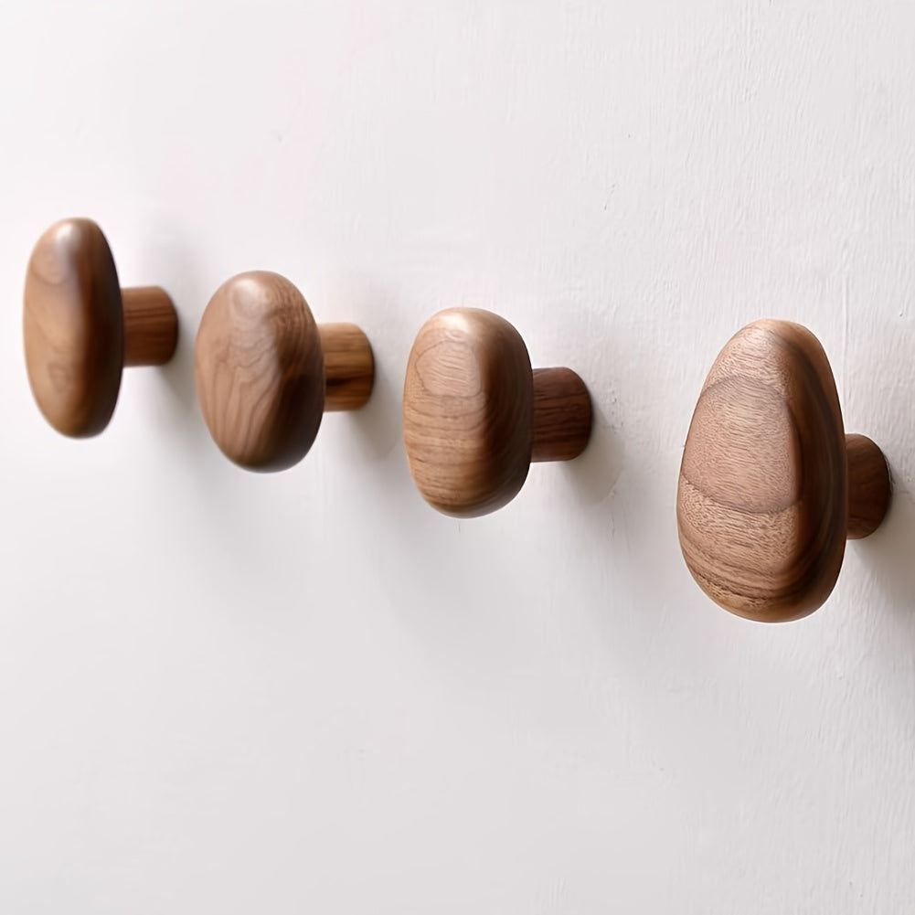 Set of 4 Organic Wooden Wall Hooks with Smooth Matte Finish
