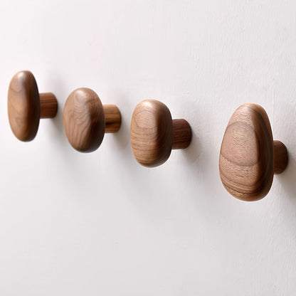 Set of 4 Organic Wooden Wall Hooks with Smooth Matte Finish