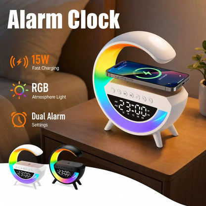 4 in 1 Smart Alarm Clock with Mood Light Speaker and Wireless Charger