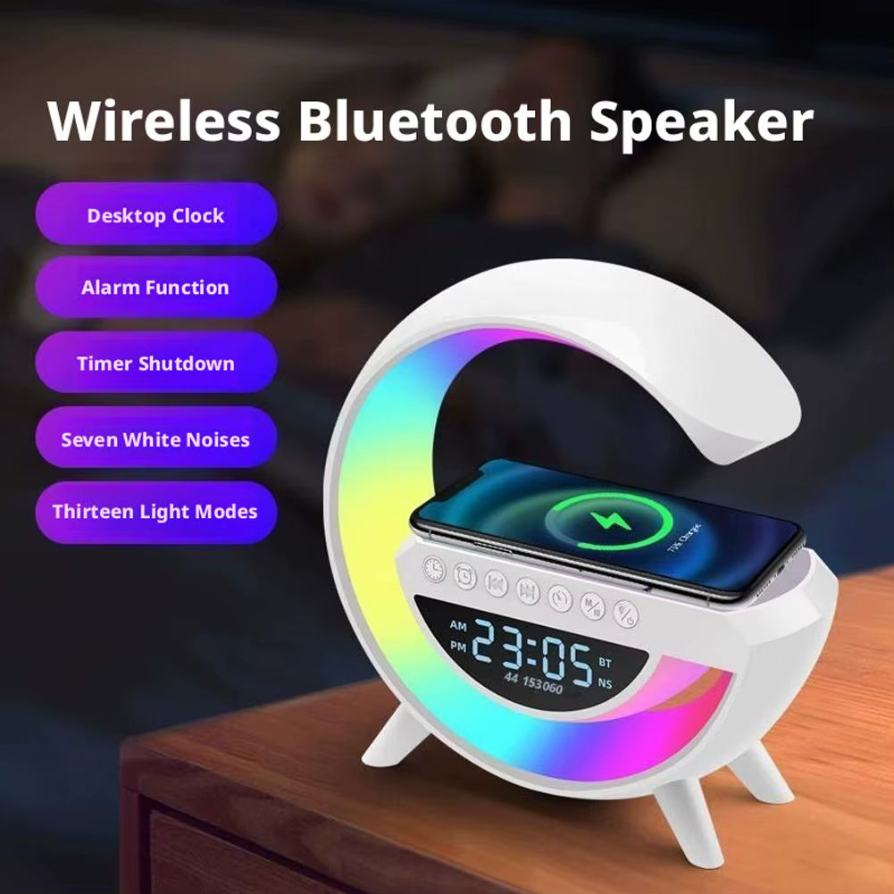 4 in 1 Smart Alarm Clock with Mood Light Speaker and Wireless Charger