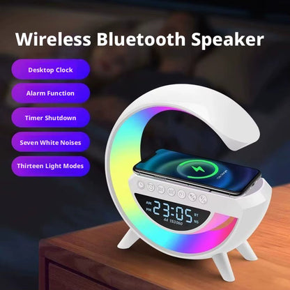 4 in 1 Smart Alarm Clock with Mood Light Speaker and Wireless Charger