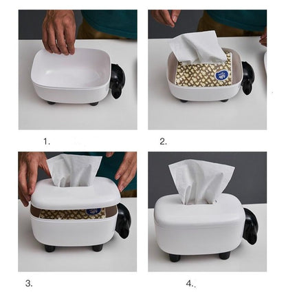 Sheep-Shaped Tissue Box Cover with Playful Decorative Design