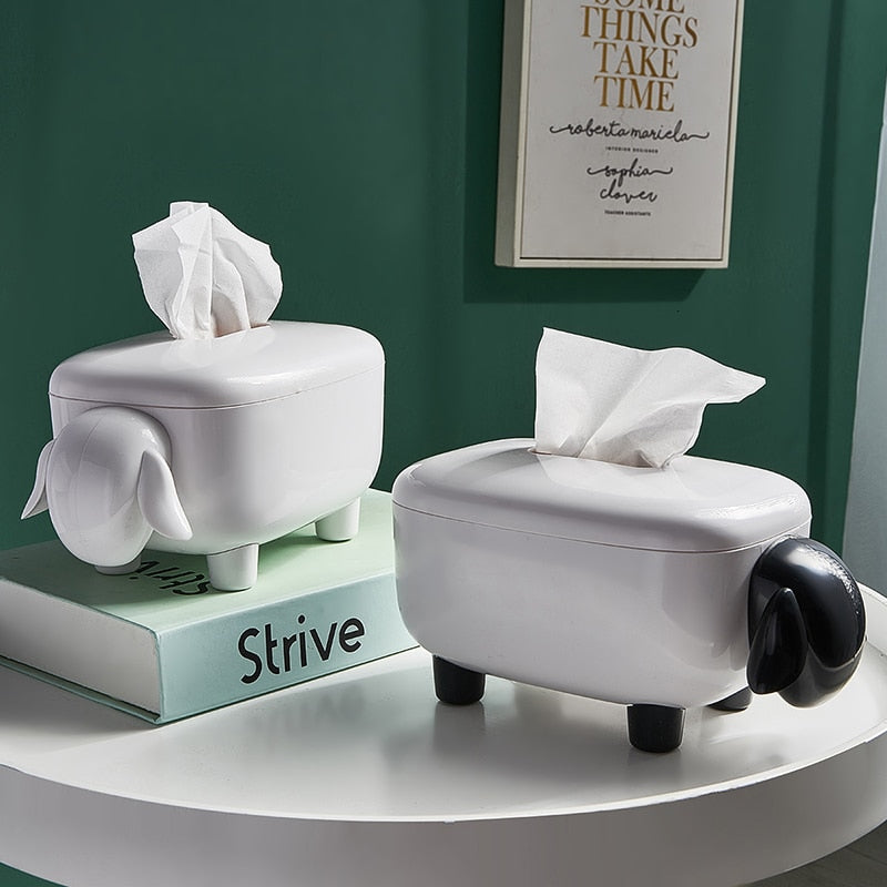 Sheep-Shaped Tissue Box Cover with Playful Decorative Design