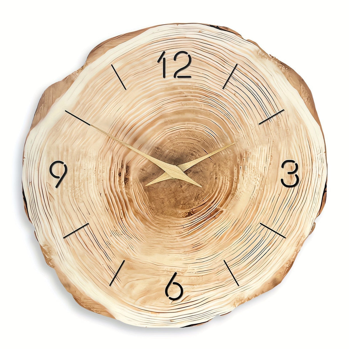Silent Wooden Wall Clock with Realistic Natural Texture