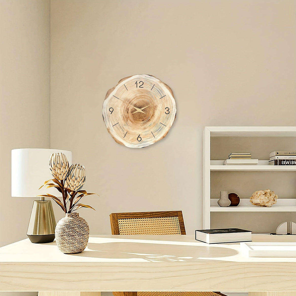 Silent Wooden Wall Clock with Realistic Natural Texture