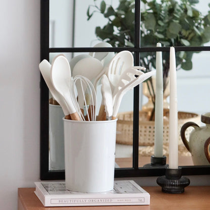 Silicone Kitchen Utensil Set with Wooden Handles and Heat-Resistant Heads
