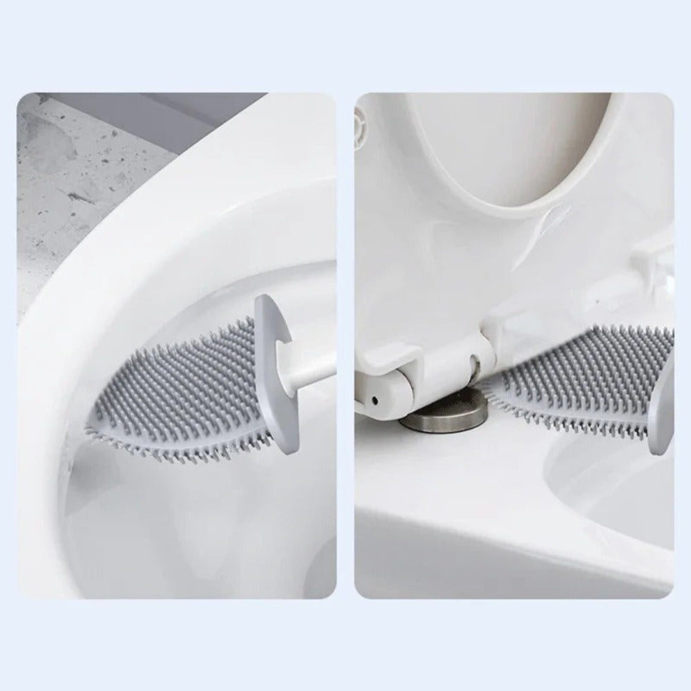 Silicone Toilet Brush with Flexible Head and Adhesive Wall Holder